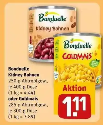 REWE Bonduelle Kidney Bohnen oder Goldmais Angebot