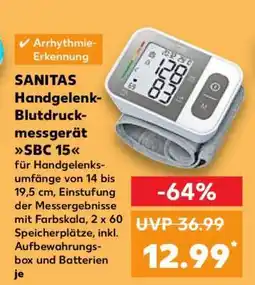 Kaufland SANITAS Handgelenk-Blutdruckmessgerät SBC 15 Angebot