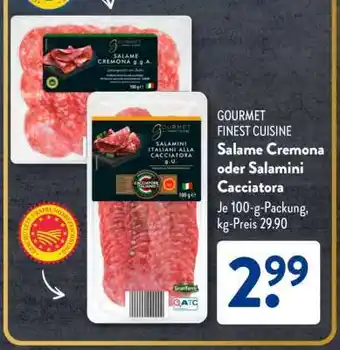 Aldi Süd GOURMET FINEST CUISINE Salame Cremona oder Salamino Cacciatora Angebot