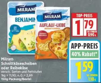 Edeka Milram Schnittkäsescheiben oder Reibekäse Angebot
