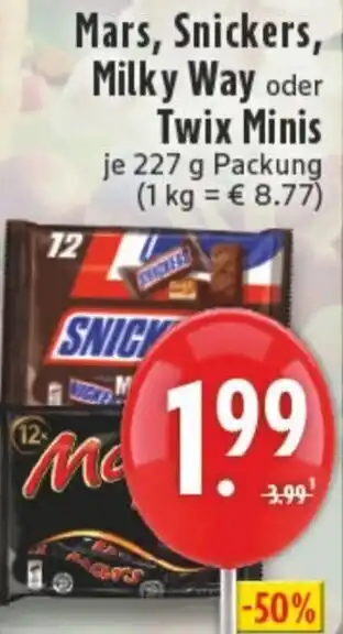 Edeka Mars, Snickers, Milky Way oder Twix Minis Angebot