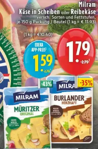 Edeka Milram Käse in Scheiben oder Reibekäse Angebot