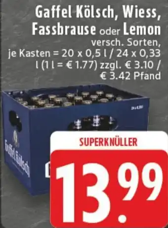 Edeka Gaffel Kölsch, Wiess, Fassbrause oder Lemon Angebot