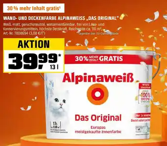 OBI WAND- UND DECKENFARBE ALPINAWEISS,,DAS ORIGINAL" Angebot