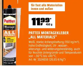 OBI PATTEX MONTAGEKLEBER ,,ALL MATERIALS" Angebot