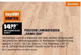 OBI POSEIDON LAMINATBODEN ,,HAWAII OAK" Angebot