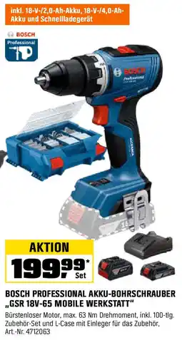 OBI BOSCH PROFESSIONAL AKKU-BOHRSCHRAUBER ,,GSR 18V-65 MOBILE WERKSTATT" Angebot