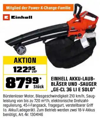 OBI EINHELL AKKU-LAUB- BLÄSER UND -SAUGER „GE-CL 36 LI E SOLO" 9999* Angebot
