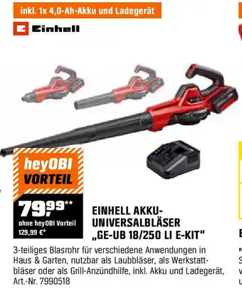 OBI EINHELL AKKU- UNIVERSALBLÄSER ,,GE-UB 18/250 LI E-KIT" Angebot