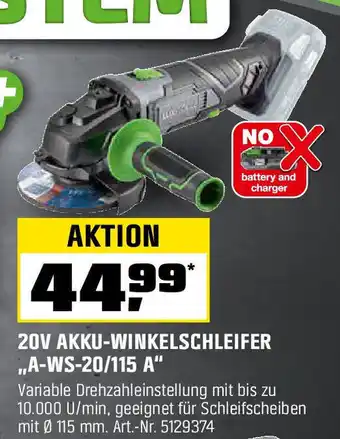 OBI LUX TOOLS 20V AKKU-WINKELSCHLEIFER ,,A-WS-20/115 A" Angebot