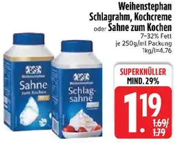 Edeka Weihenstephan Schlagrahm, Kochcreme oder Sahne zum Kochen Angebot