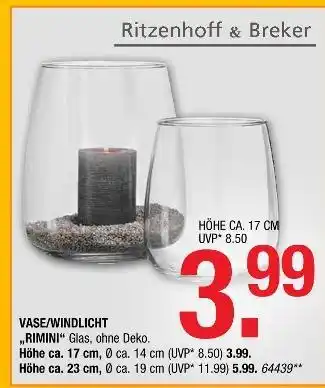 Hofmeister Ritzenhoff & breker vase/windlicht „rimini“ Angebot