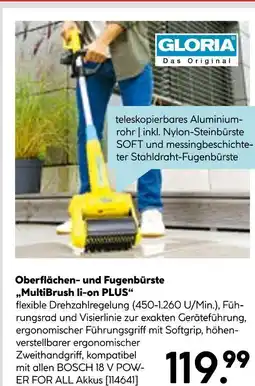 Hellweg Gloria oberflächen- und fugenbürste multibrush li-on plus Angebot
