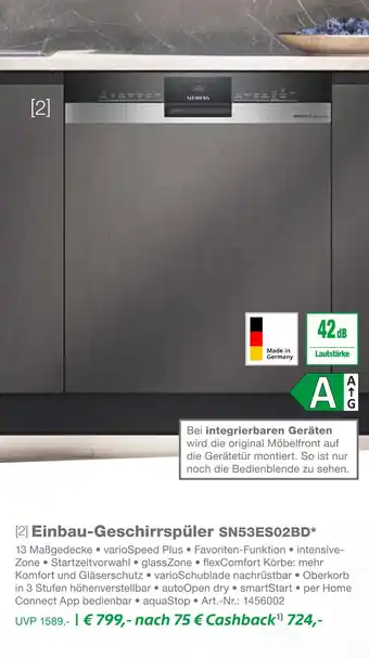 EP Siemens einbau-geschirrspüler sn53es02bd Angebot