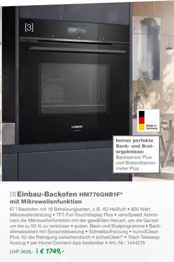 EP Siemens einbau-backofen hm776gnb1f mit mikrowellenfunktion Angebot