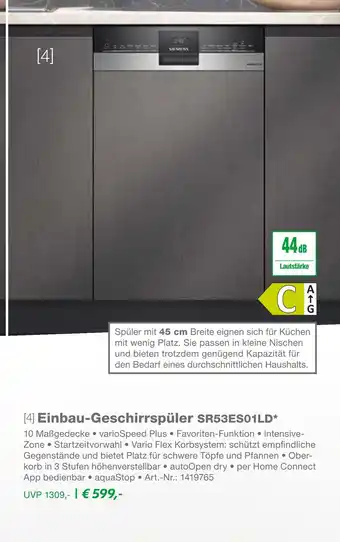 EP Siemens einbau-geschirrspüler sr53es01ld Angebot