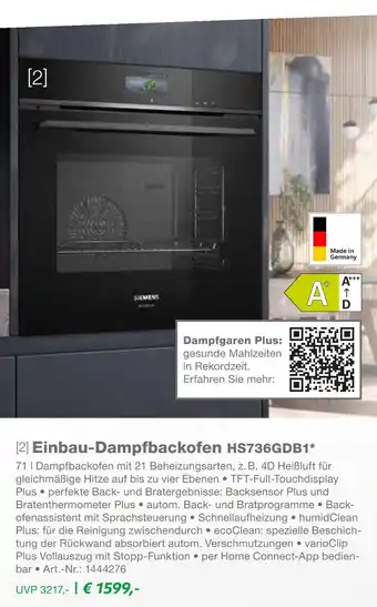EP Siemens einbau-dampfbackofen hs736gdb1 Angebot