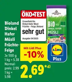 Lidl Crownfield bioland dinkel hafer müsli früchte-feige Angebot