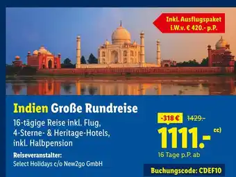 Lidl Select holidays indien große rundreise Angebot
