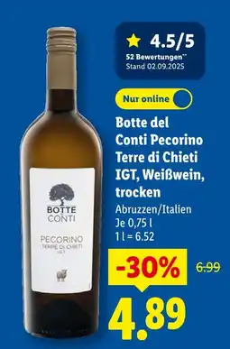 Lidl Botte conti pecorino terre di chieti igt, weißwein, trocken Angebot