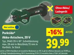 Lidl Parkside akku-astschere, 20 v Angebot