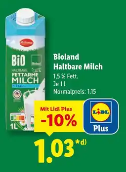 Lidl Milbona bioland haltbare milch Angebot