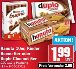 HIT Hanuta 10er, Kinder Bueno 6er oder Duplo Chocnut 5er Angebot