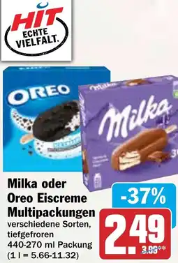 HIT Milka oder Oreo Eiscreme Multipackungen Angebot