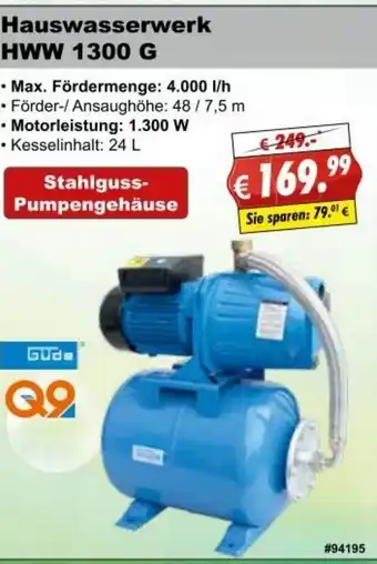 Stabilo Fachmarkt Güde Hauswasserwerk HWW 1300 G Angebot