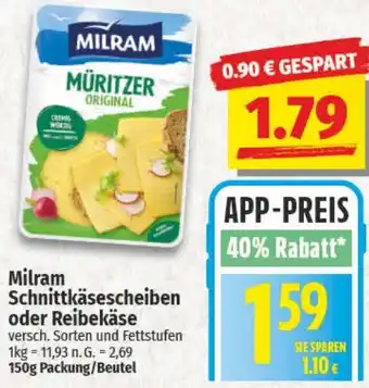NP Discount Milram Schnittkäsescheiben oder Reibekäse Angebot