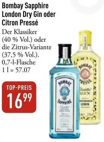 Galeria Markthalle Bombay Sapphire London Dry Gin oder Citron Pressé Angebot