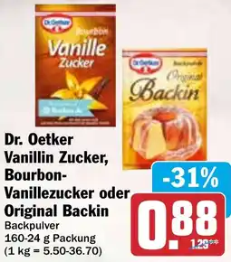 HIT Dr. Oetker Vanillin Zucker, Bourbon Vanillezucker oder Original Backin Angebot