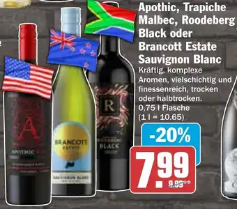 HIT Apothic, Trapiche Malbec, Roodeberg Black oder Brancott Estate Sauvignon Blanc Angebot