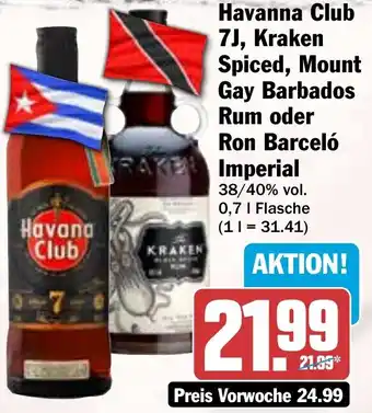 HIT Havanna Club 7J, Kraken Spiced, Mount Gay Barbados Rum oder Ron Barceló Imperial Angebot
