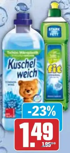 HIT Kuschelweich Weichspüler oder fit Handgeschirrspülmittel Angebot