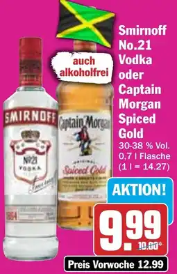 HIT Smirnoff No.21 Vodka oder Captain Morgan Spiced Gold Angebot