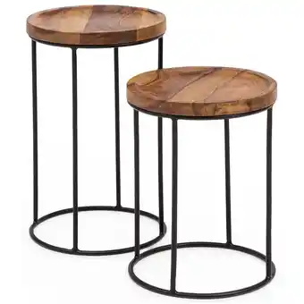 Netto Marken-Discount KADIMA DESIGN Massivholz Beistelltische, Industrieller Stil, Sheesham Holz und Metall, 2er Set Angebot