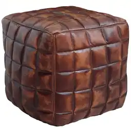 Netto Marken-Discount KADIMA DESIGN Echtleder Sitzhocker, abgesteppte Quadrate, Braun, Used-Look, 41x39x39 cm Angebot