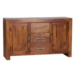 Netto Marken-Discount KADIMA DESIGN Elegantes Sideboard Sheesham, 3 Schubladen, 2 Türen, Landhaus-Stil Angebot