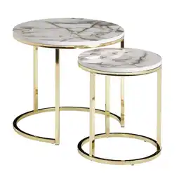 Netto Marken-Discount KADIMA DESIGN Moderne Marmor-Beistelltische, 2er Set, Goldene Gestelle, 50/35 cm Angebot
