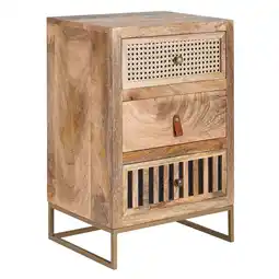 Netto Marken-Discount KADIMA DESIGN Industrial Nachttisch, Mango Massivholz/Rattan, 3 Schubladen, Boxspringbett-kompatibel Angebot