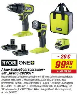 toom Baumarkt RYOBI ONE+ Akku-Schlagbohrschrauber Set „RPD18-2C20ST" Angebot