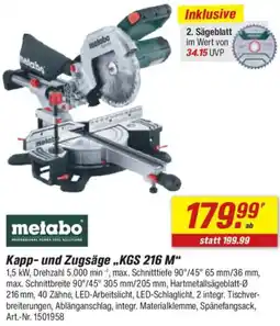 toom Baumarkt Metabo Kapp- und Zugsäge ,,KGS 216 M" Angebot