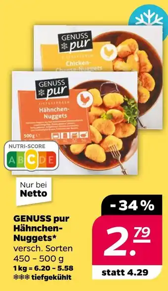 NETTO Genuss pur hähnchen-nuggets oder chicken-cheese nuggets Angebot