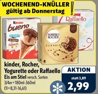 Aktiv Irma kinder, Rocher, Yogurette oder Raffaello Eis am Stiel Angebot