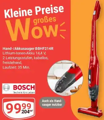 Globus BOSCH Hand-/Akkusauger BBHF214R Angebot