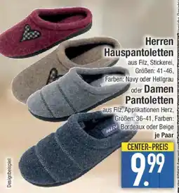 E-Center Herren Hauspantoletten oder Damen Pantoletten Angebot