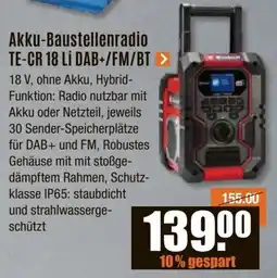 V Baumarkt Einhell Akku-Baustellenradio TE-CR 18 LI DAB+/FM/BT Angebot