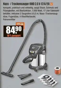 V Baumarkt Karcher Nass-/Trockensauger KWD 3 S V-17/4/20 Angebot