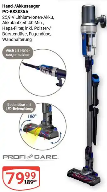 Globus PROFI CARE. Hand-/Akkusauger PC-BS3085A Angebot